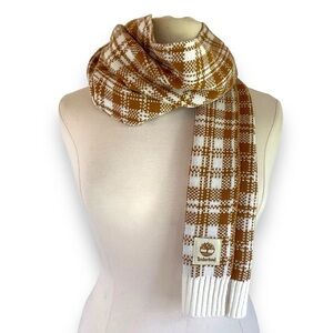 Timberland Scarf Plaid Caramel Tan White‎ Cream Neutral Acrylic Winter Knit